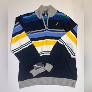 NWT Nautica Rugby Polo Sweater - Striped Collegiate Unisex Half Zip Sweater